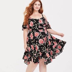 Black Floral Gauze Handkerchief dress Torrid